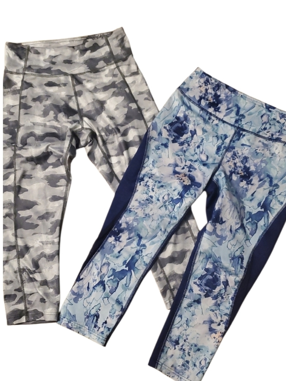 Tek gear Womans' Blue Floral & Gray‎ Camo Crop Active Leggings Set Size Medium